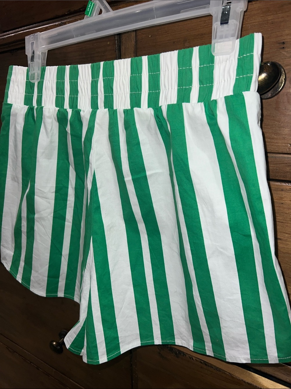 Show Me Your MuMu Green & White Vertical Stripe High-Waist Cotton Pull On Shorts - Picture 9 of 16